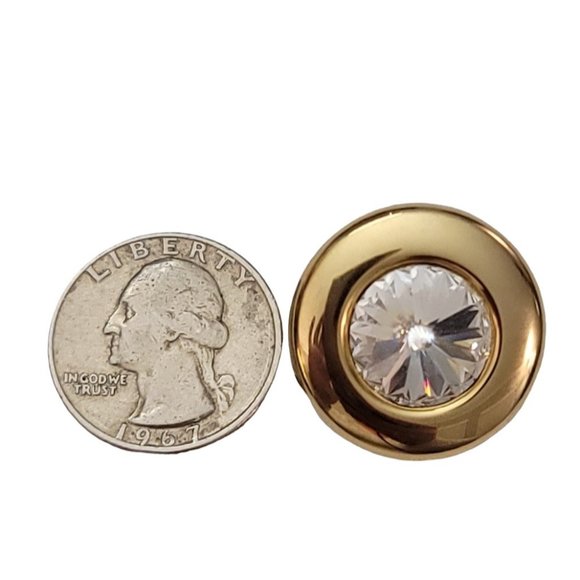 Gold Tone Clear Center Rivoli Rhinestone Clip On Earrings K848 - Picture 9 of 11